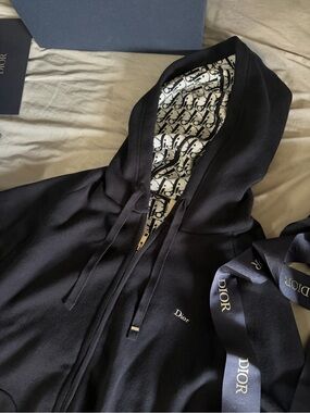 Dior Blue Hooded Zip Sweatshirt with Monogram Lining *gift receipt included*